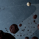 Artist’s impression of the Jupiter Trojans (not to scale).